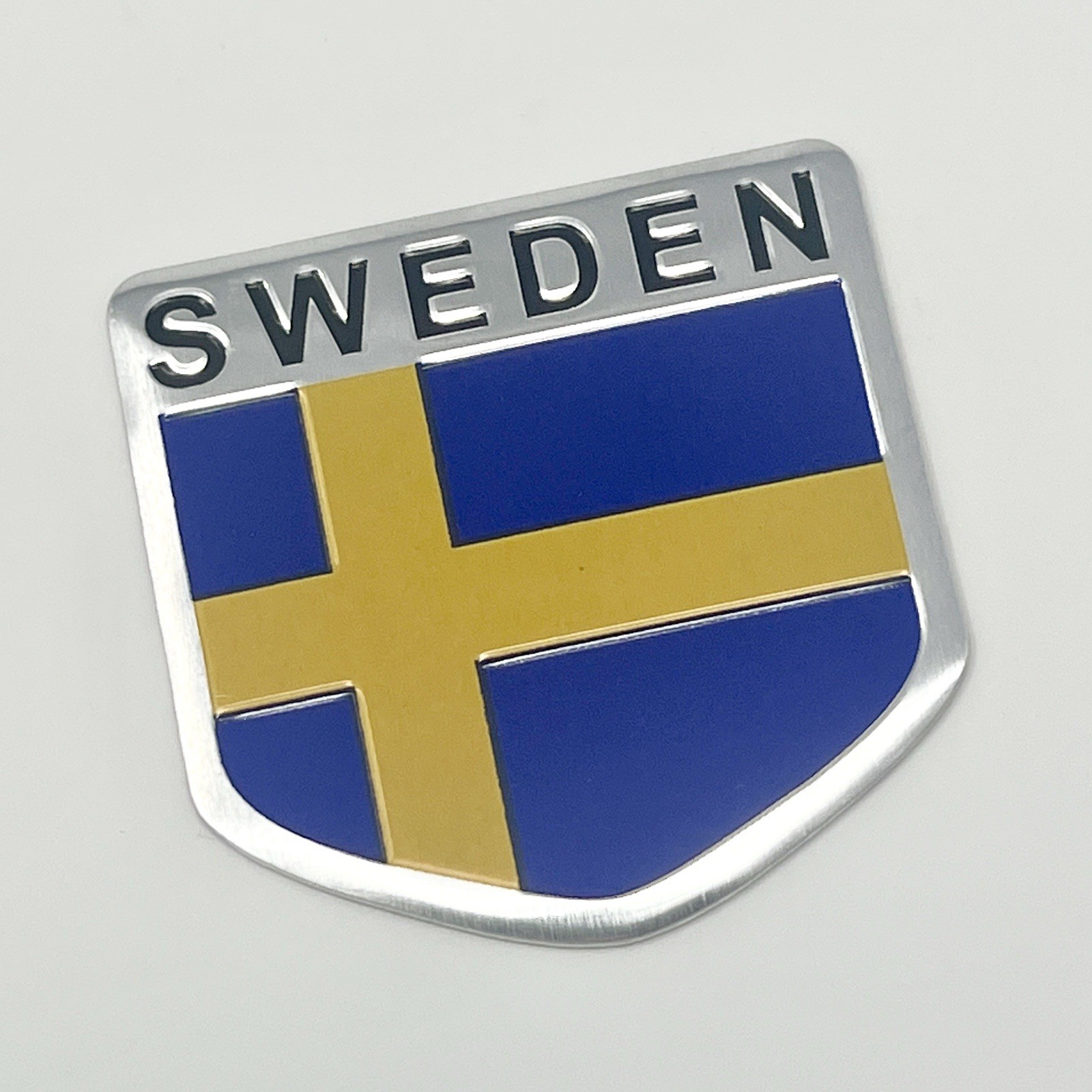 Sweden Flag Car Emblem Badge Decal English Swedish Sticker 2″x 2.25” Aluminum