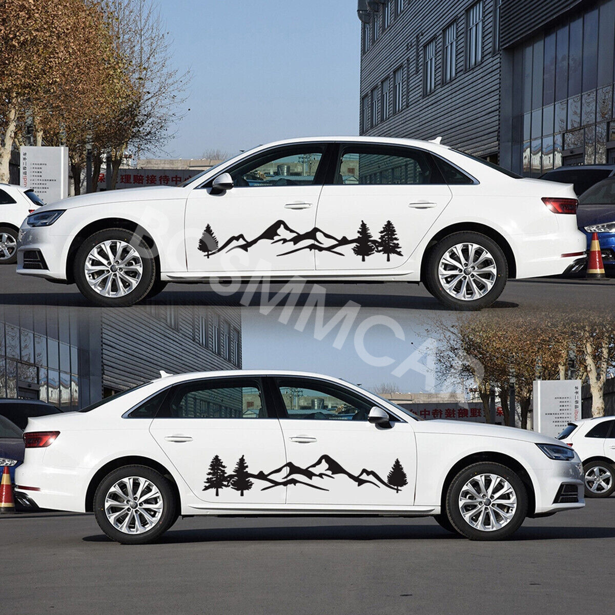 Car Side Body Stickers Mountain Tree Forest Graphic Decals Gloss Black Vinyl