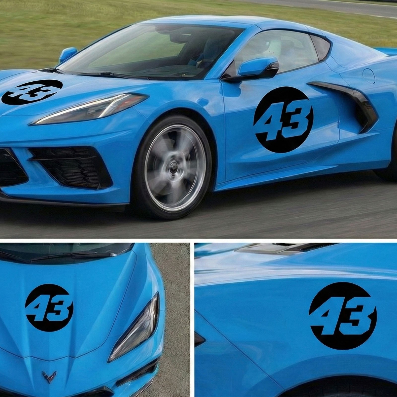 Custom Round Racing Number Glossy Black Vinyl Sticker Decals x2 Show Paint Color