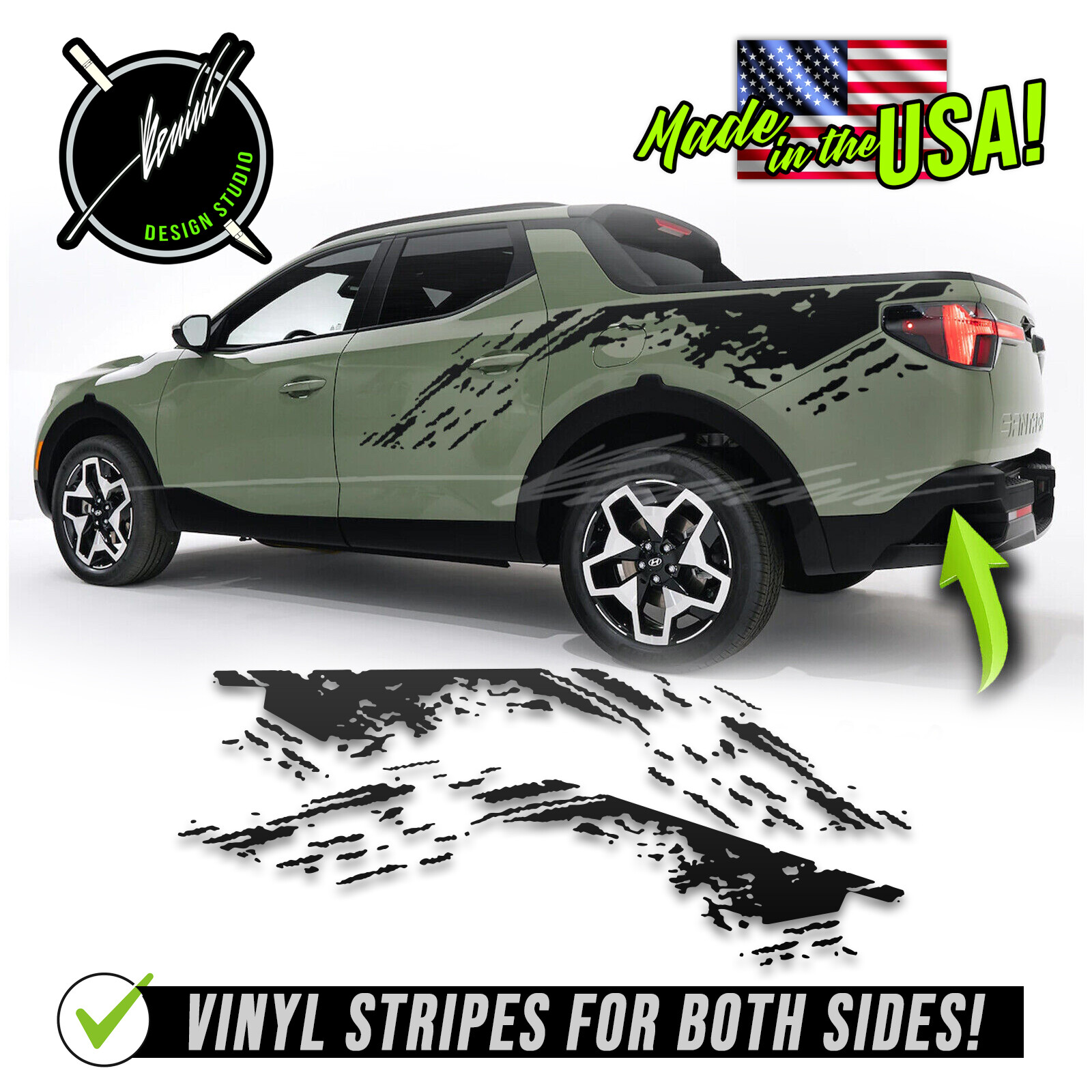 Side Mud Splash Bed Racing Stripes Decals 1 Fits 2022 &up Hyundai Santa Cruz