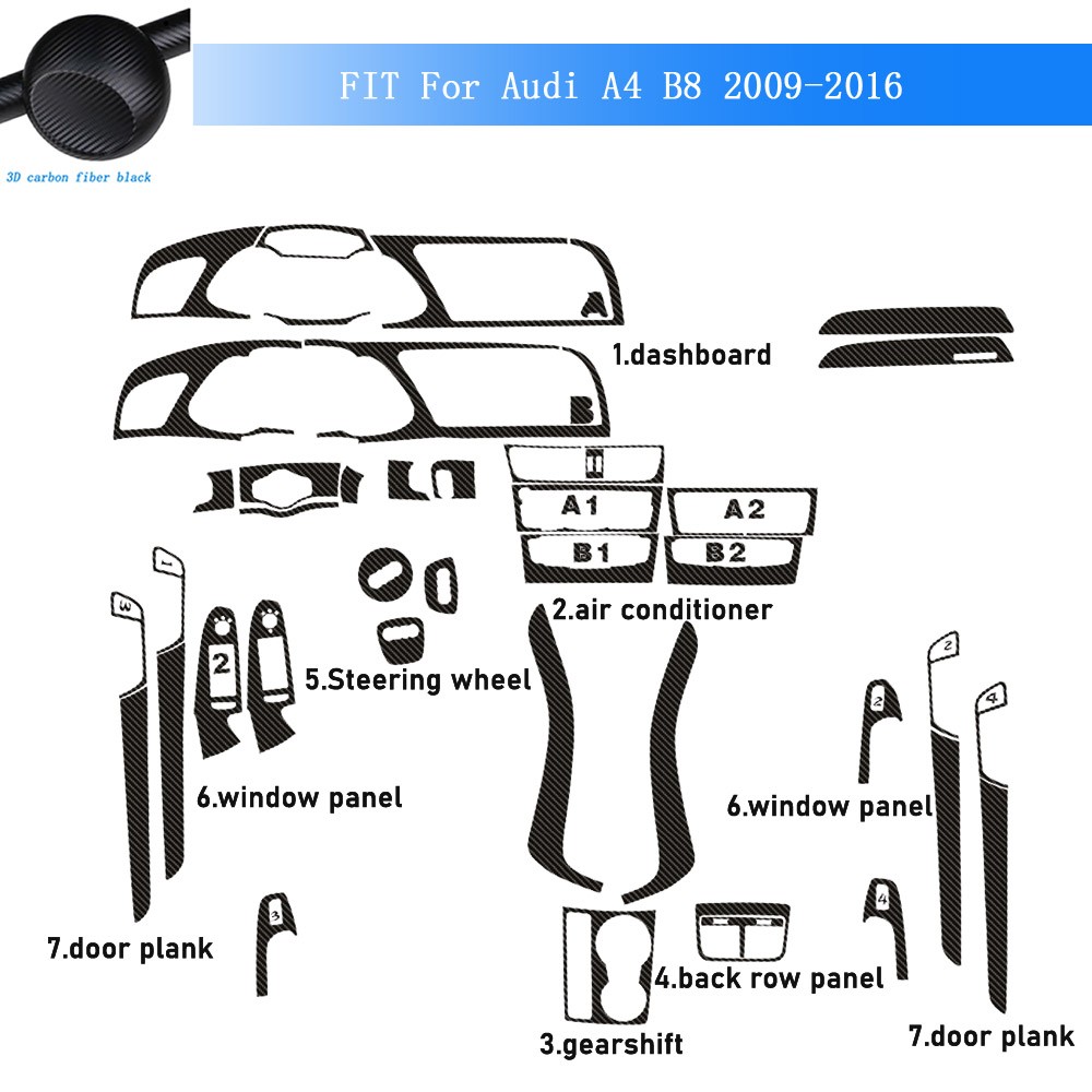 For Audi A4 B8 2009-2016 3D Carbon Fiber Pattern Interior DIY Trim Decals