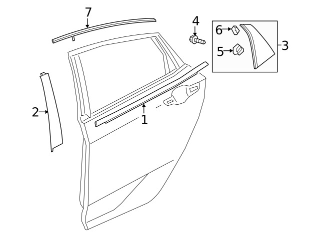 17-21 Honda Civic hatchback Left Rear Door Sash Garnish Assembly