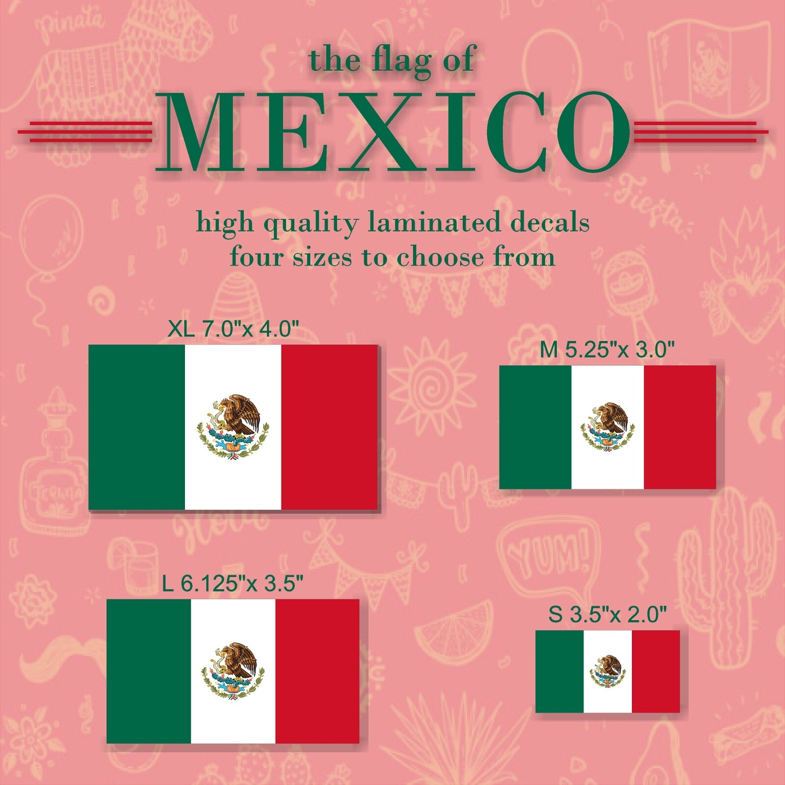 Flag of MEXICO High Quality Gloss Laminated Decal Choose from 4 Sticker Sizes