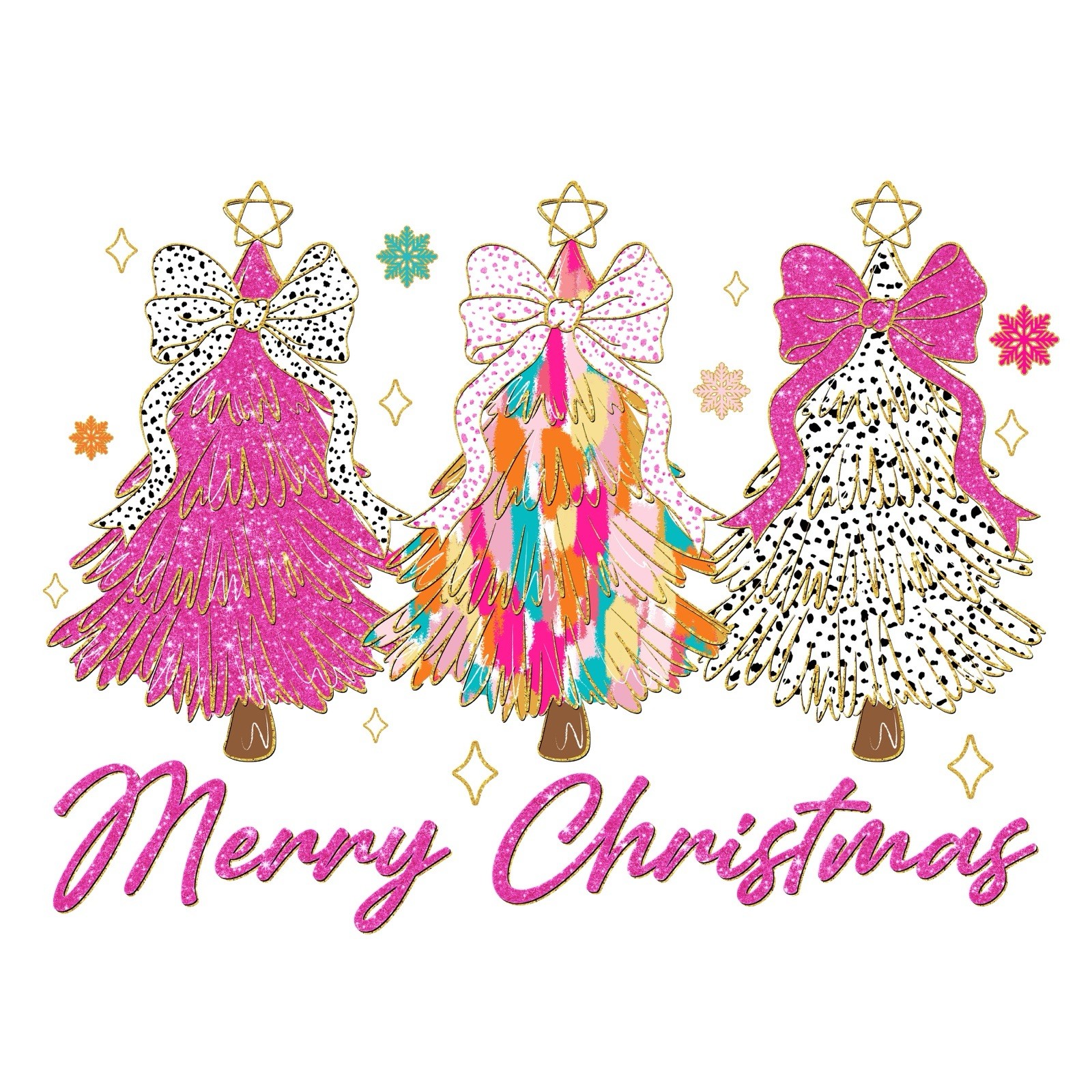Holiday Sticker (3 Inch) Vibrant Pink Gold Sparkles Christmas Tree Bows !