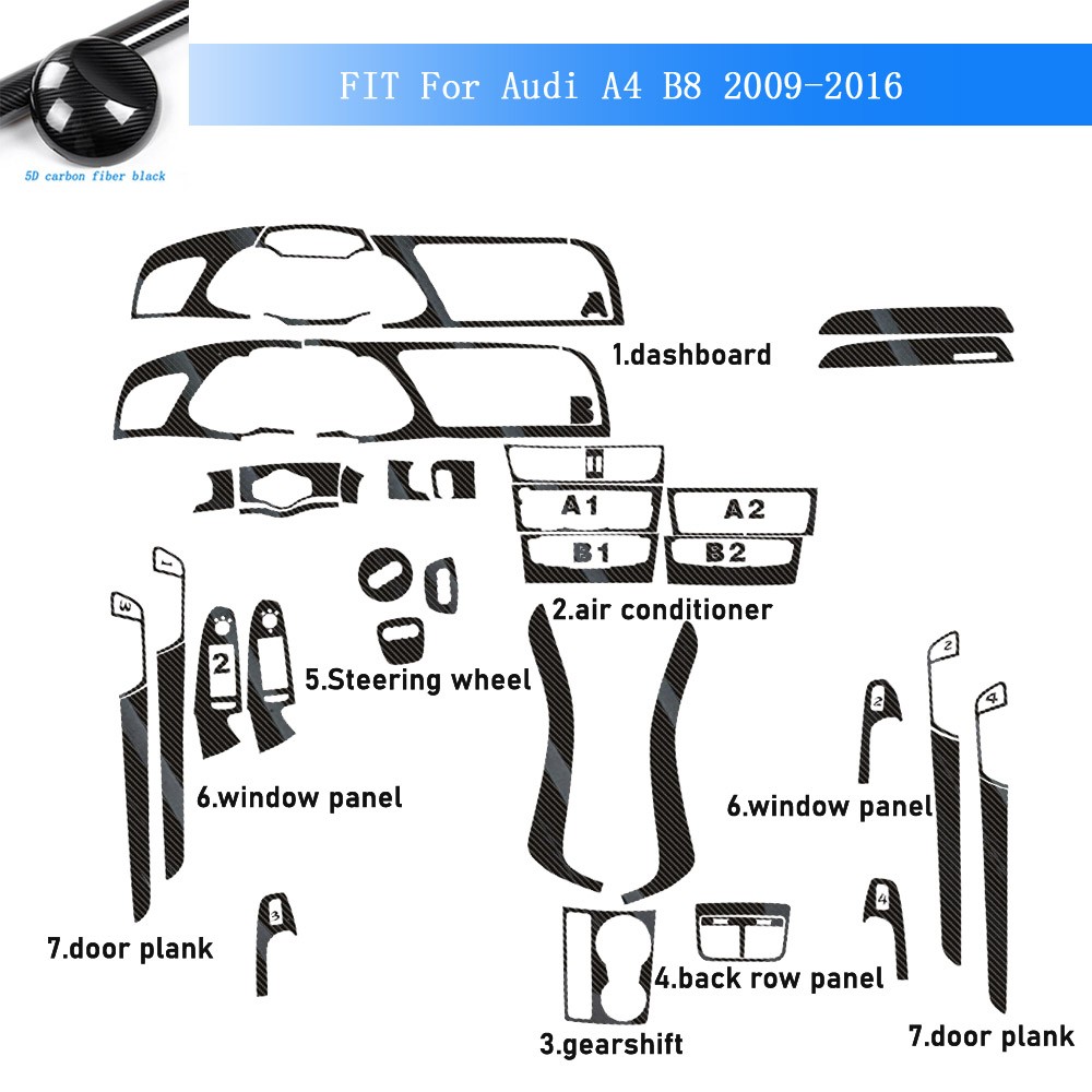 For Audi A4 B8 2009-2016 5D Carbon Fiber Pattern Interior DIY Trim Decals