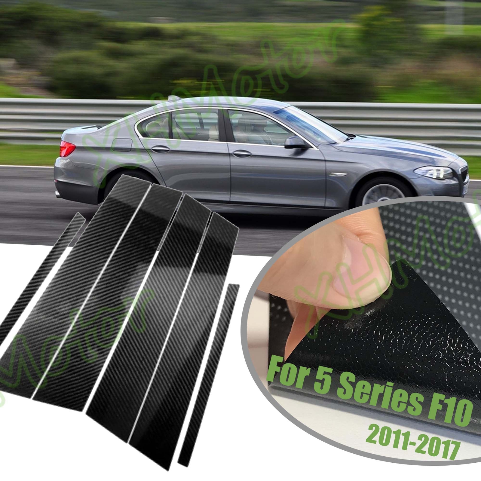 5D Carbon Fiber Car Window B-Pillar Post Trim Cover sticker For BMW 5 Series F10