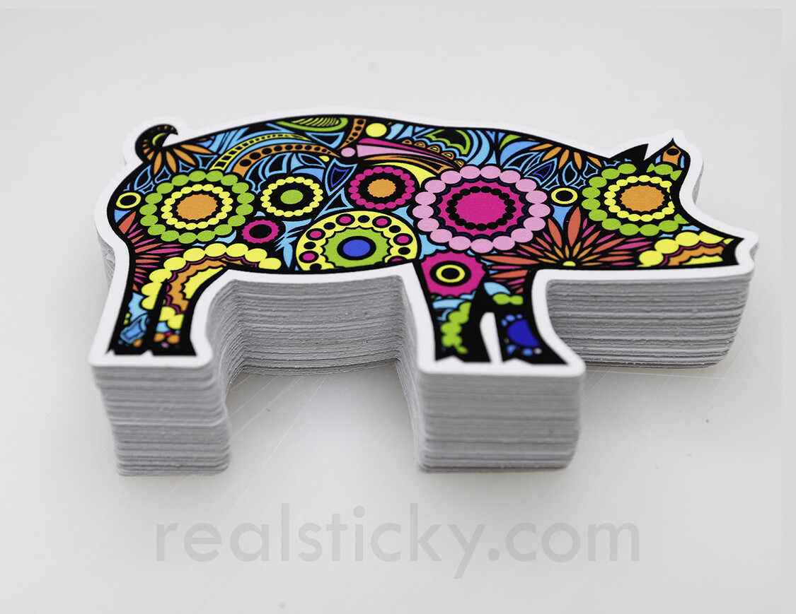 Colorful Pig Sticker Flower Cup Cooler Laptop Car Vehicle Window Bumper Decal