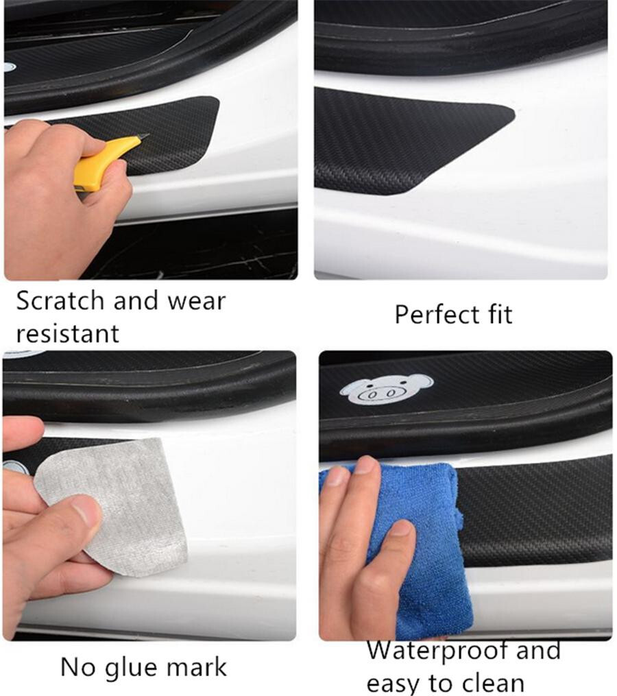 5Pcs Carbon Fiber Protector Film Anti-Scratch Stickers For Car Door Step Sill