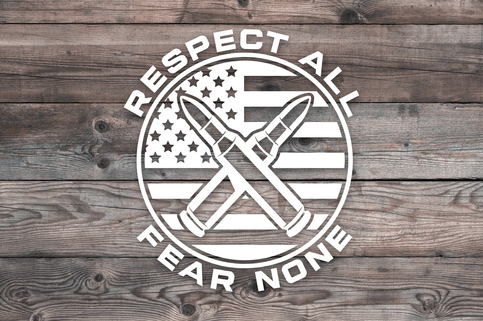 Bullets Respect All Fear None Circular American Flag Decal Sticker Vinyl Graphic