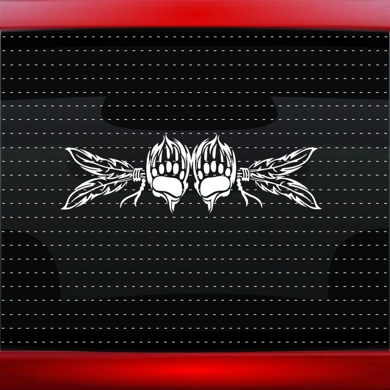 24″ Bear Paw #23 Native American Car Decal Window Sticker Wolf Feather 20 COLORS