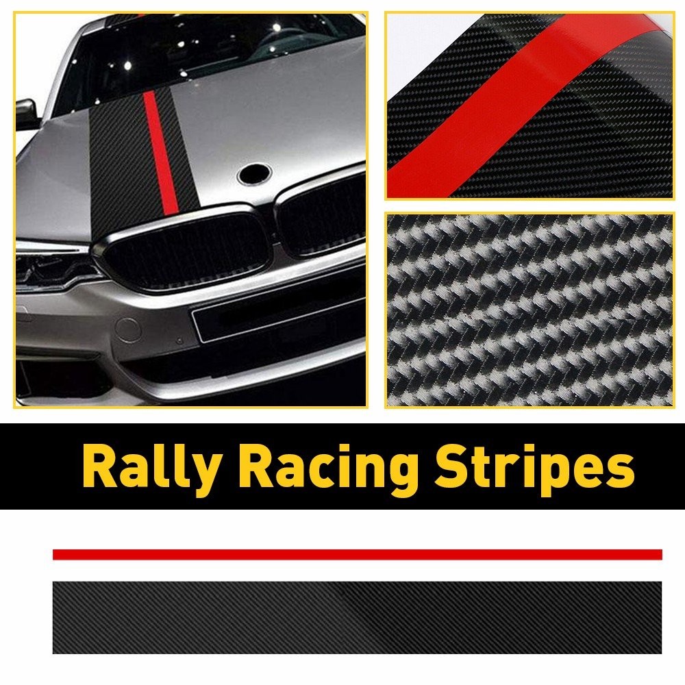Universal Car Front Hood Rally Racing 5D Stripes Carbon Fiber Decal Wrap Sticker