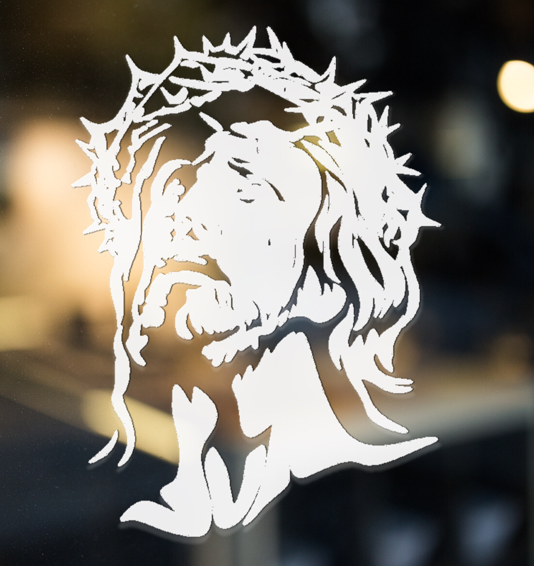 Decal Car Window, Holy face of Jesús. Glass/Window/Plastic/Ceramic/Metal USE.