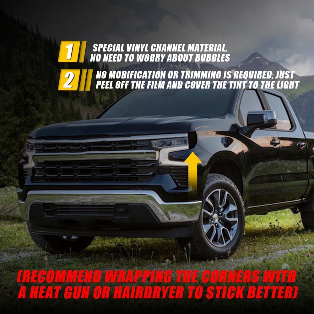 For 2022-2025 Chevrolet Silverado Smoked Headlight Side Marker Vinyl Tint Decals