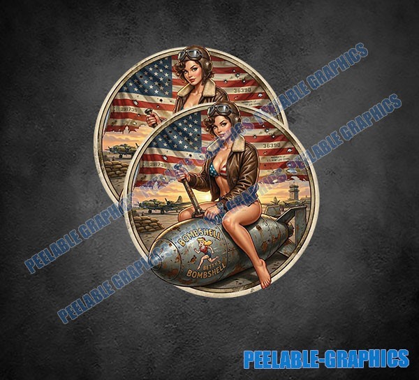 Bombshell WW2 Pin Up Girl Pinup Hottie Bomber Decal Sticker 2 Pack P