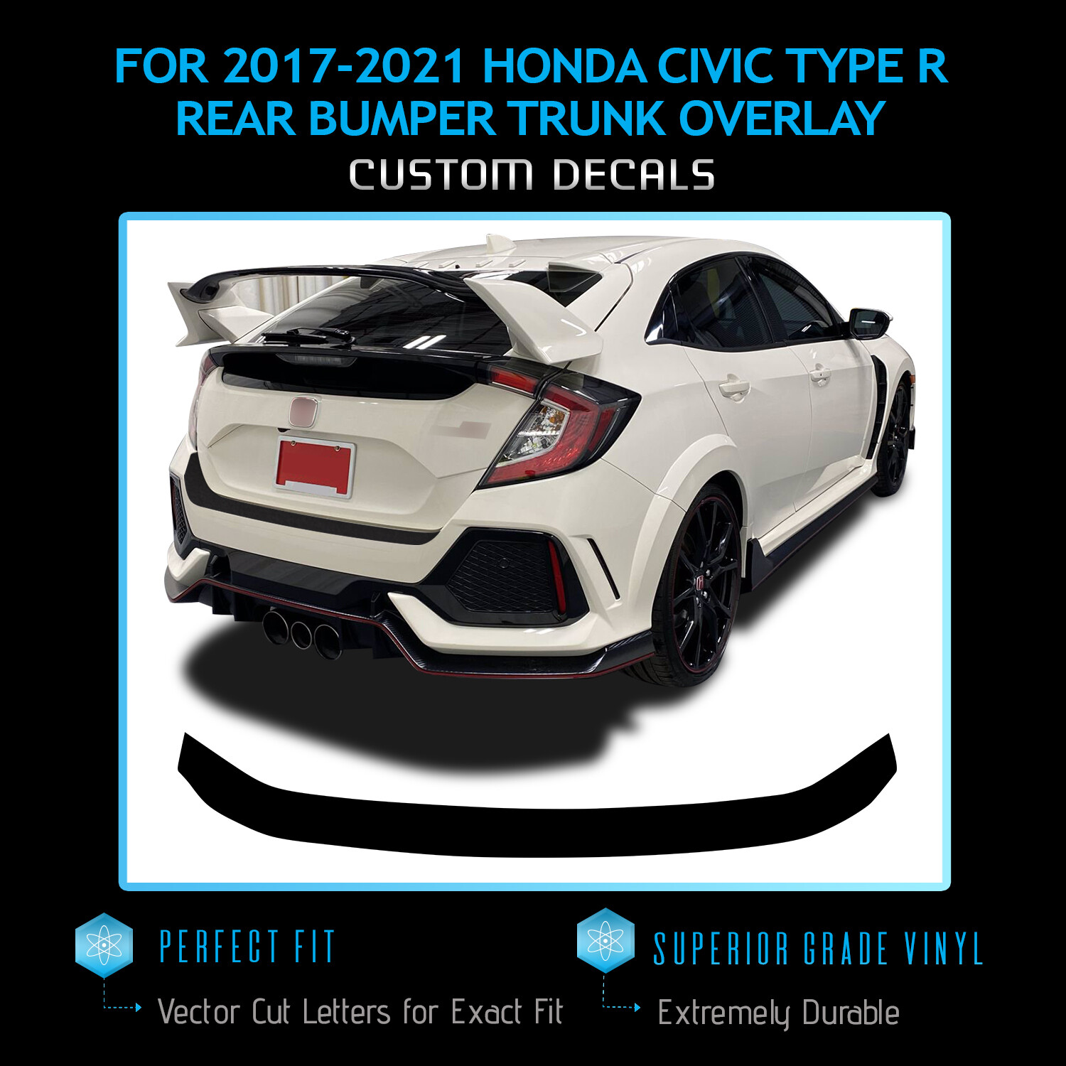 For 2017+ Civic Type R Trunk Rear Bumper Graphic Overlay – Satin Metallic Vinyl