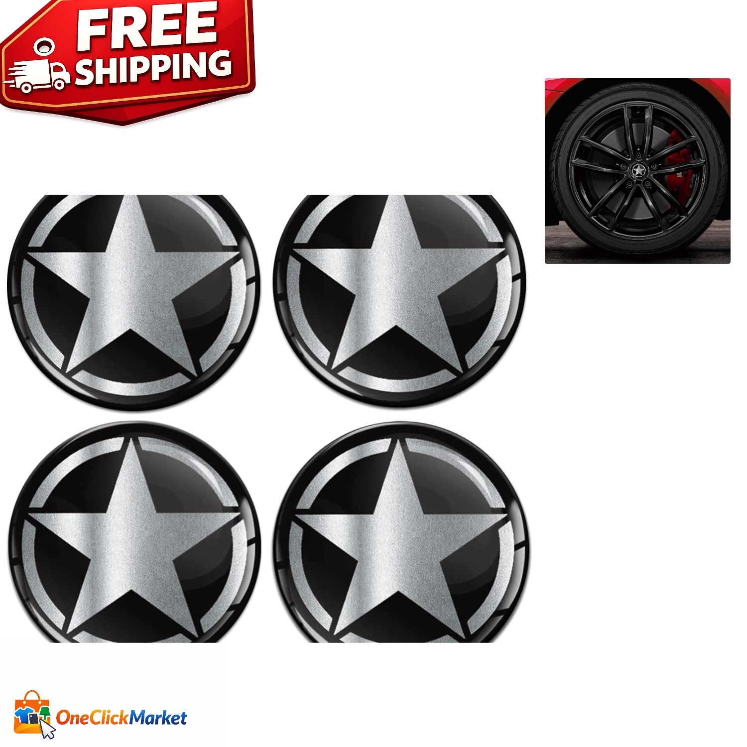 4 x 60mm 3D Domed Silver Car Wheel Center Stickers for Stunning Auto Tuning