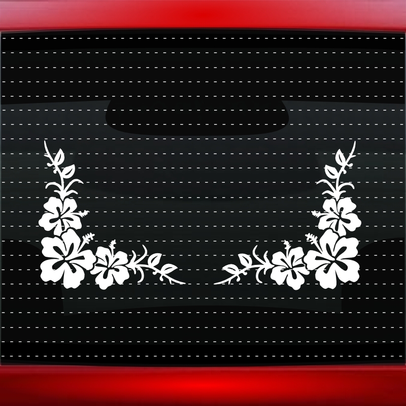 Hibiscus #14 Pair Hawaiian Flower Cute Car Decal Window Sticker (20 COLORS!)