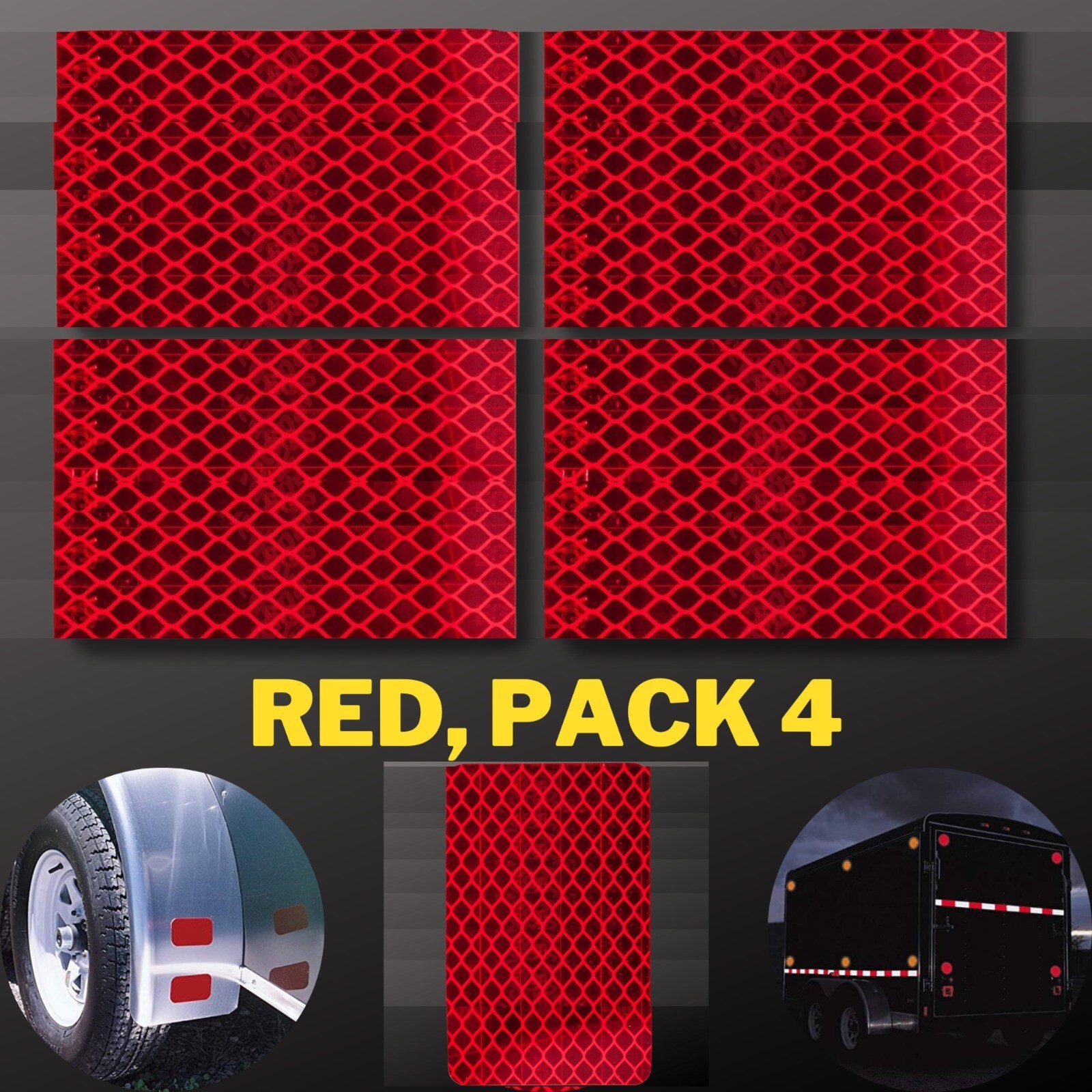 4pcs Rectangle 2×3″ High Visibility Reflective Stick-On Reflector For Trailer