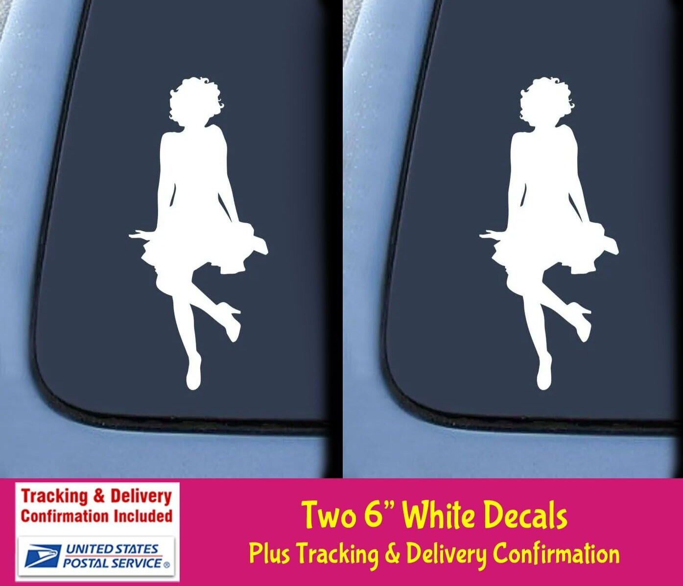 TWO Marilyn Monroe Silhouette Sexxy Look White Vinyl Decals Car Laptop Tablet