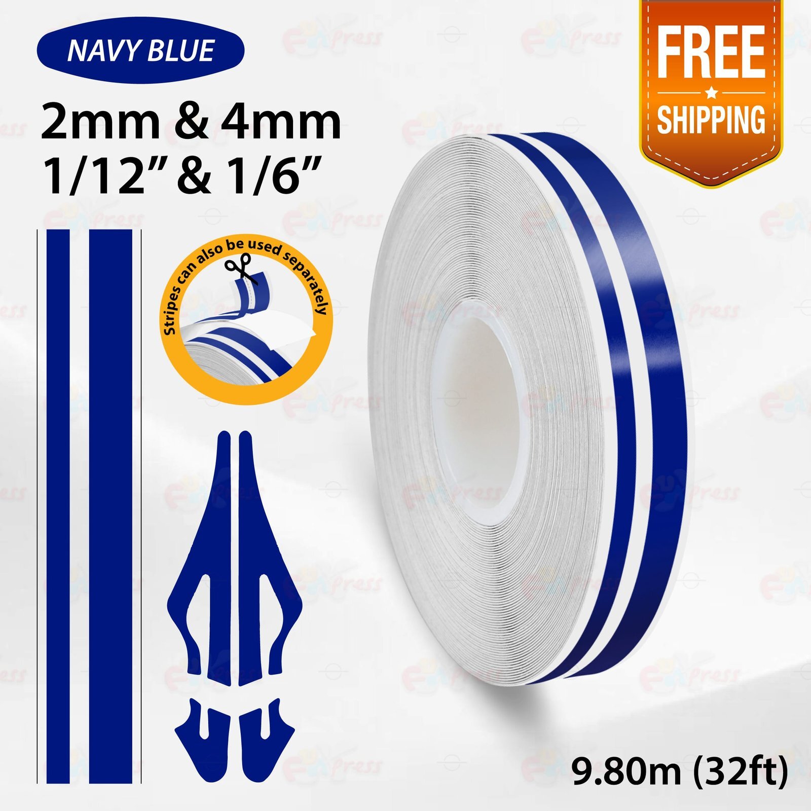DARK BLUE 1/2″ 12mm Double Lines STRIPE Car Streamline TAPE Decal Vinyl Sticker