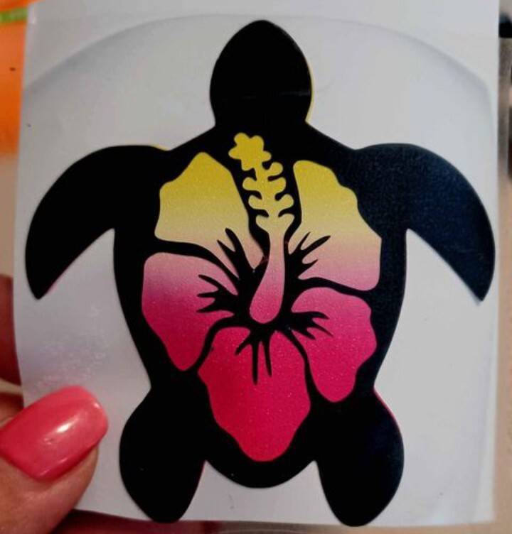 sea turtle decal with hibiscus