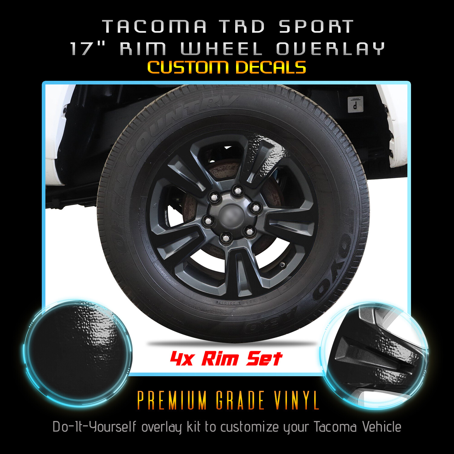 For 2016-2019 Tacoma TRD Sport Rim Wheels x4 Overlay Vinyl Decals – Glossy Matte