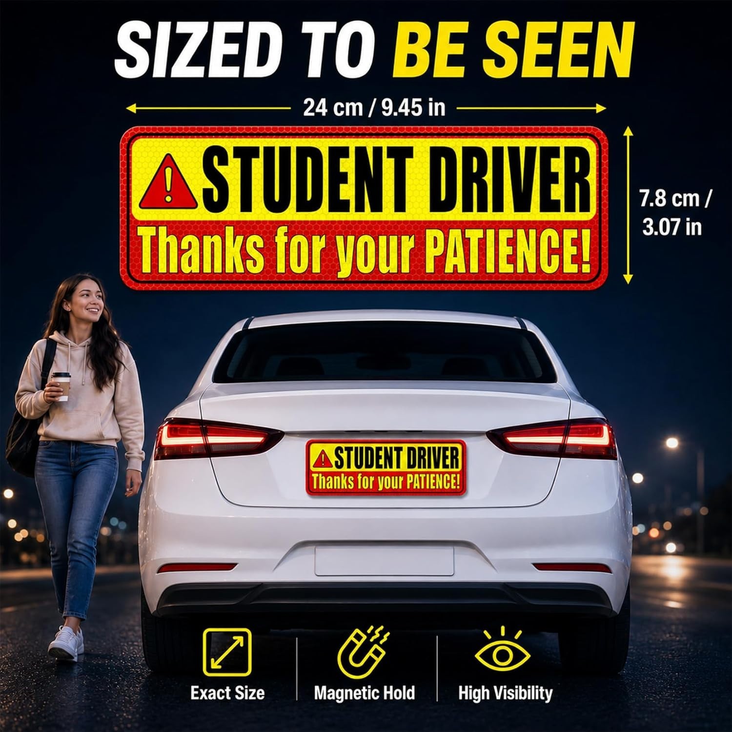 High Visibility Student Driver Car Magnets – Please Be Patient Message Pack