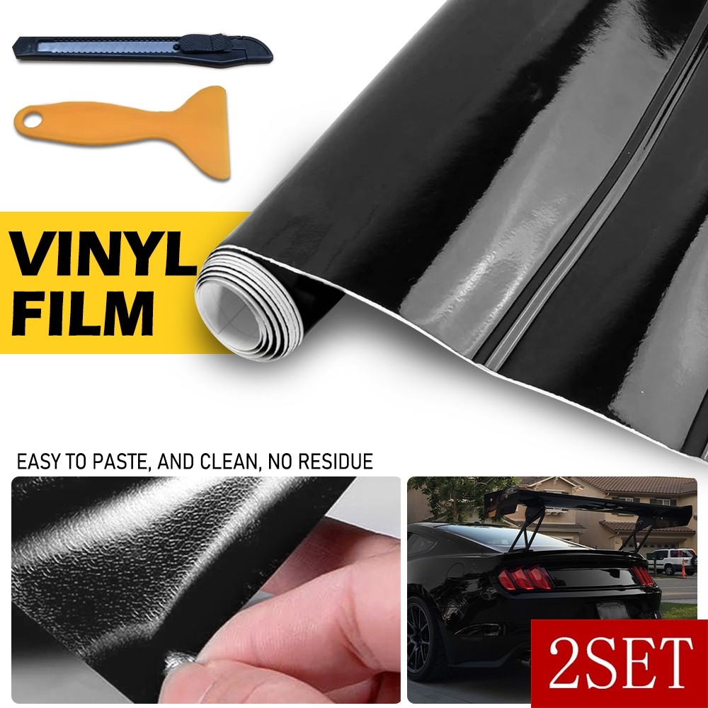 Gloss Black Vinyl Automotive Wrap Film Roll Car Wrap Stickers 59IN x 11.8IN 2SET
