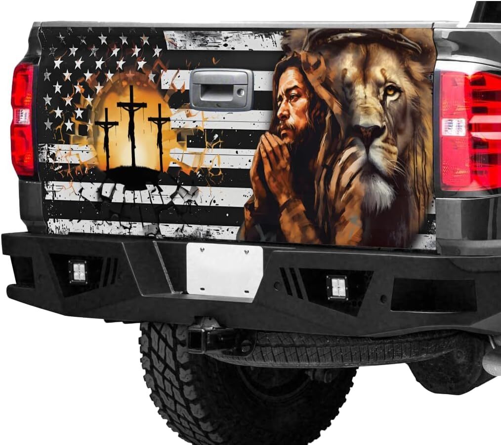 Lion Jesus Christian Truck Tailgate Wrap, Jesus Christian Themed Tailgate Wrap