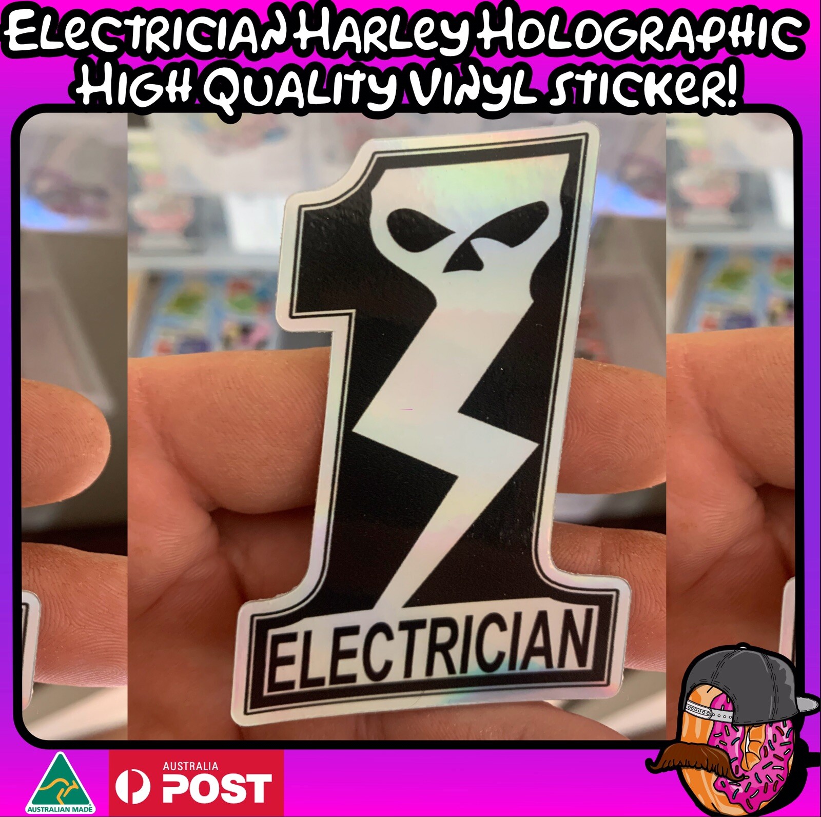 Hat Sticker Electrician 75mm Holographic High Quality Vinyl tradie tradesman
