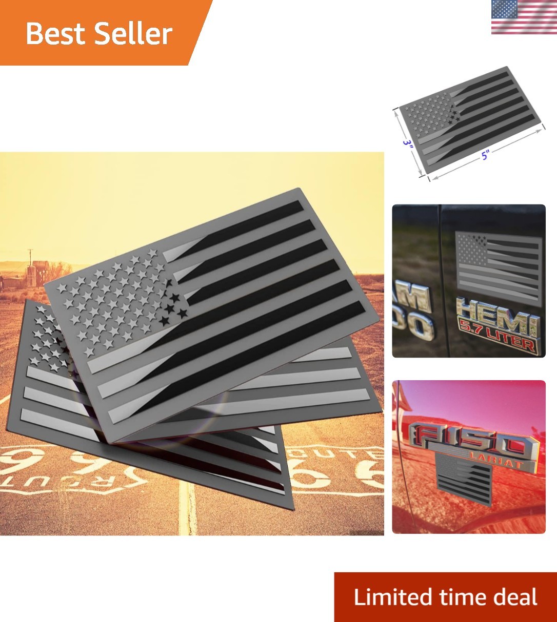 3D Metal American Flag Emblem Decal，Black American Flag Decal,for Car, Truck …