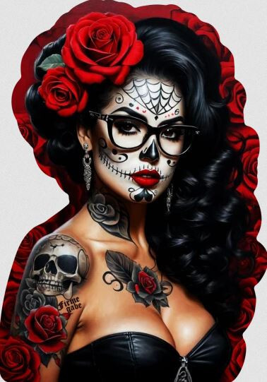 SUGAR SKULL Dia De Los Muertos Vinyl Sticker – Lowrider 3″ Fade Resistant