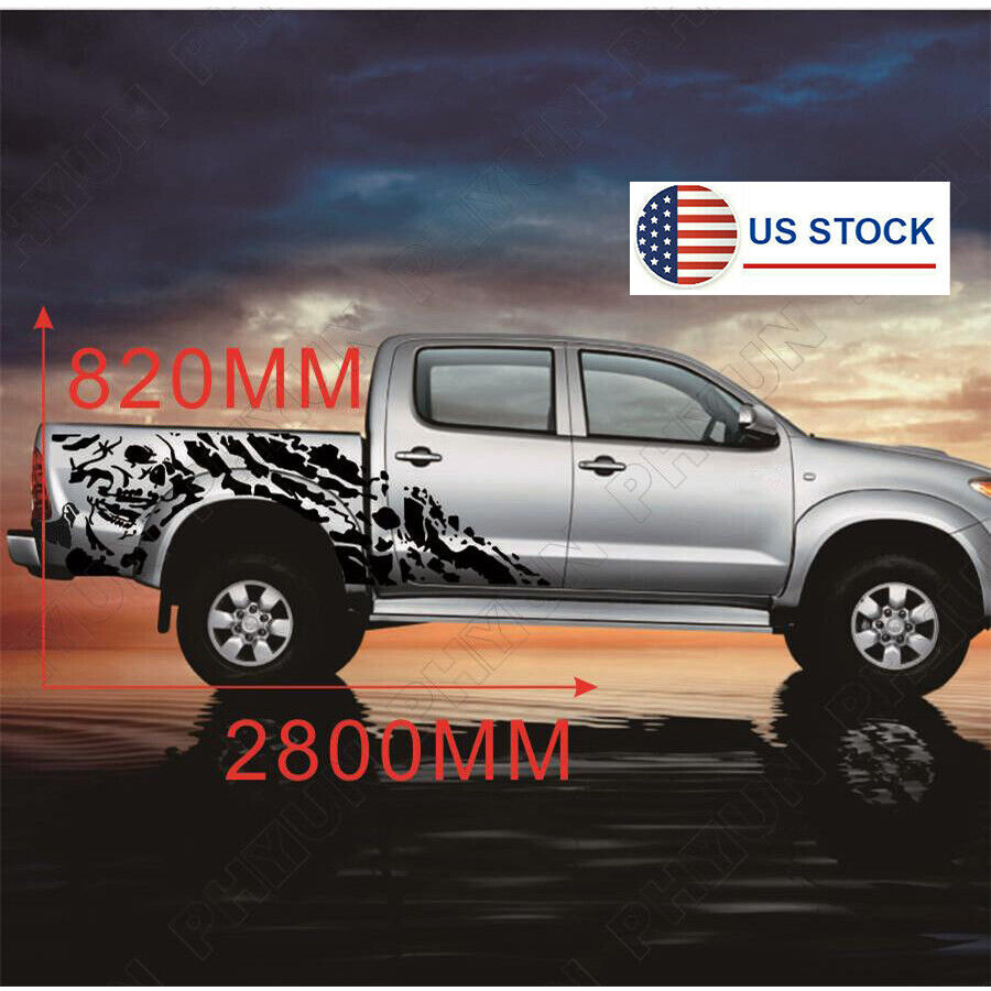 2x Car Truck Side Vinyl Sticker 4X4 Off Road Pickup Decal Skull Graphics Black