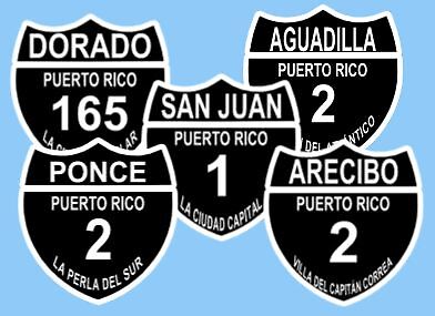 WE HAVE ALL TOWNS & CITIES, 3 Sizes, B&W Highway Signs of Puerto Rico, Stickers
