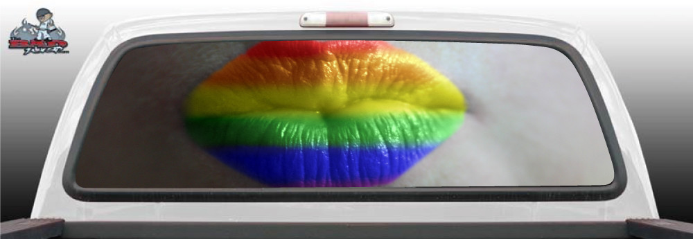 Sexy Lips Gay Rights Rainbow Perf Perforated Window Graphic Decal SUV Car Truck