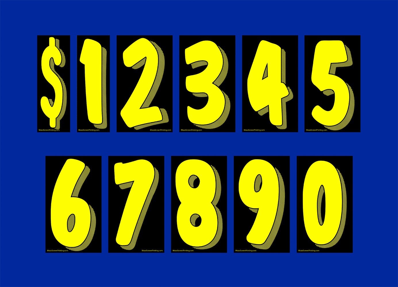 Car Dealer 7.5″H windshield pricing stickers 11 dozen numbers Yellow / Black