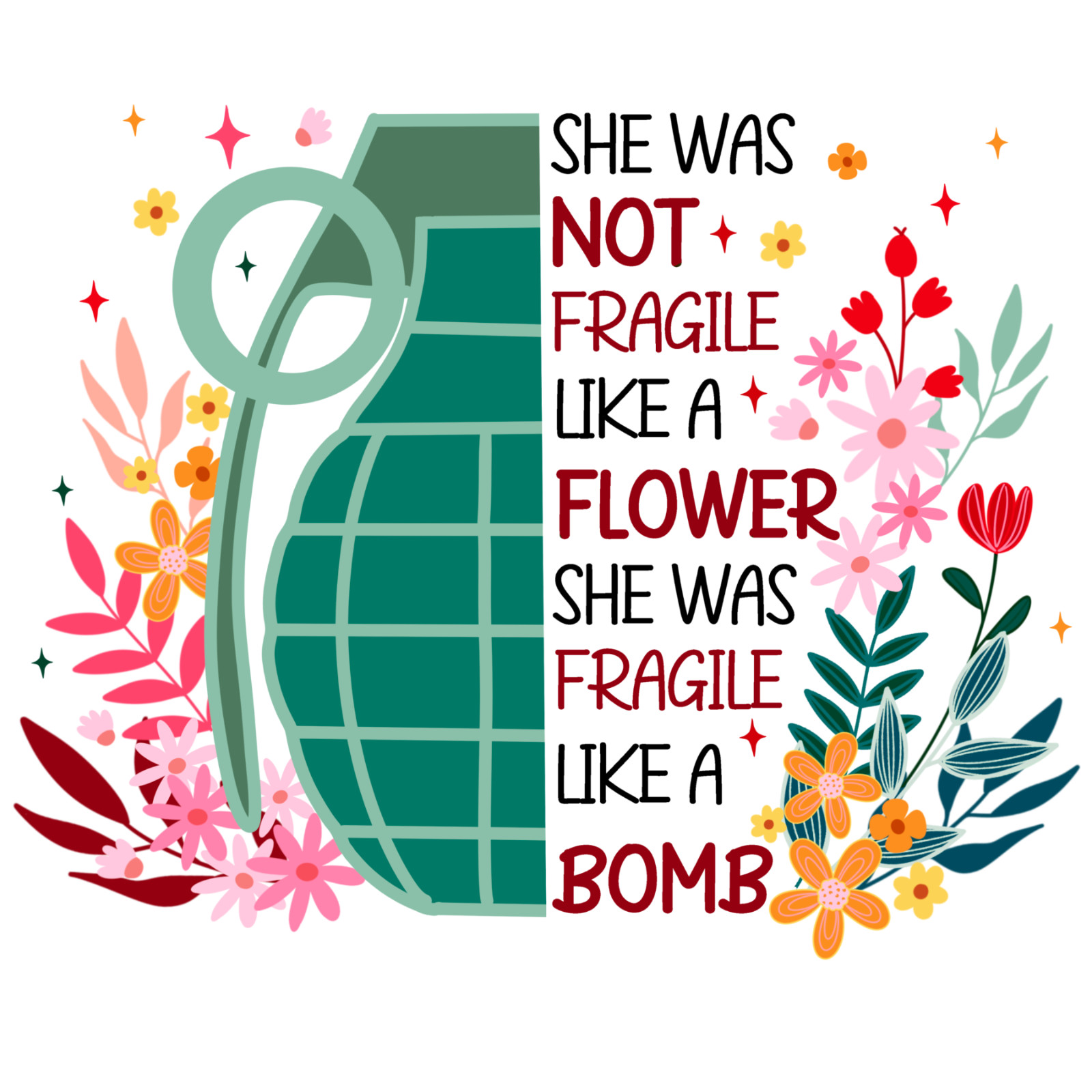 Feminist Sticker 3″ Not Fragile Like A Flower Fragile Like A Bomb Powerful Girl