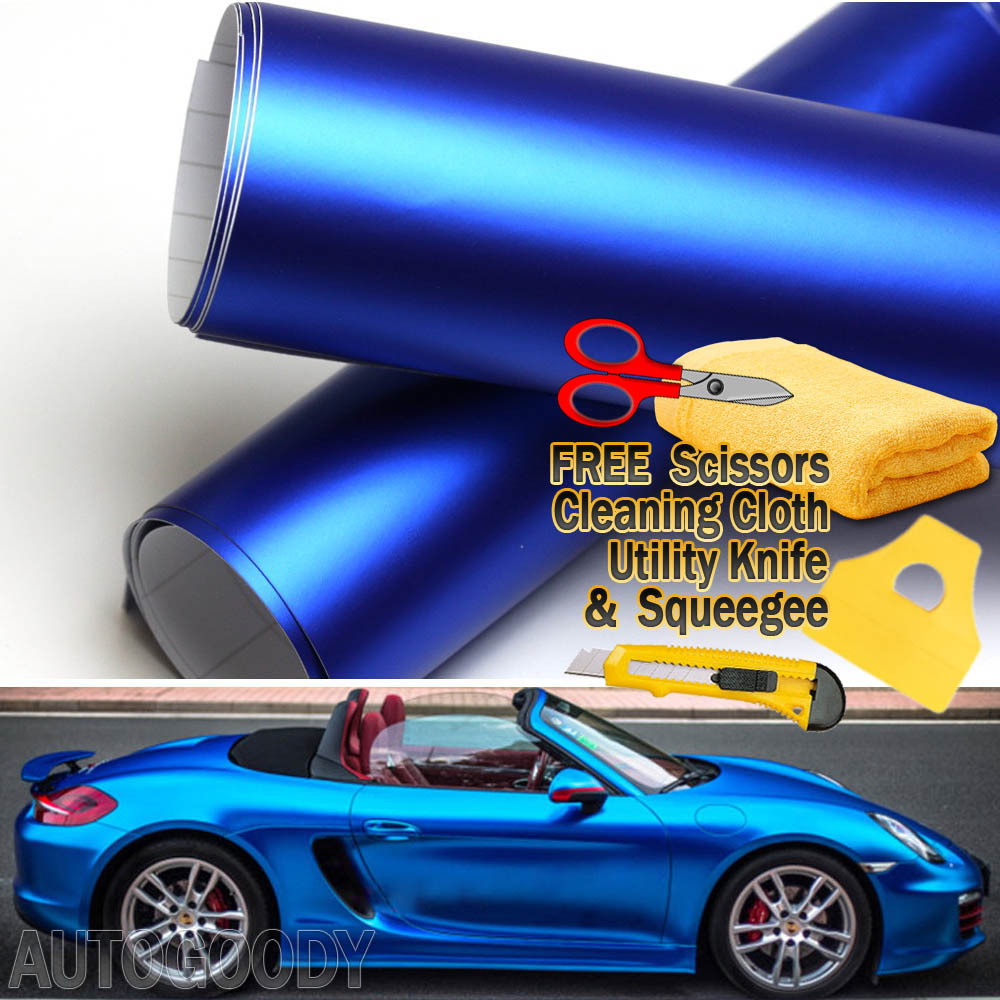 72″ x 60″ Satin Matte Chrome Metallic Deep Blue Vinyl Film Wrap Bubble Free
