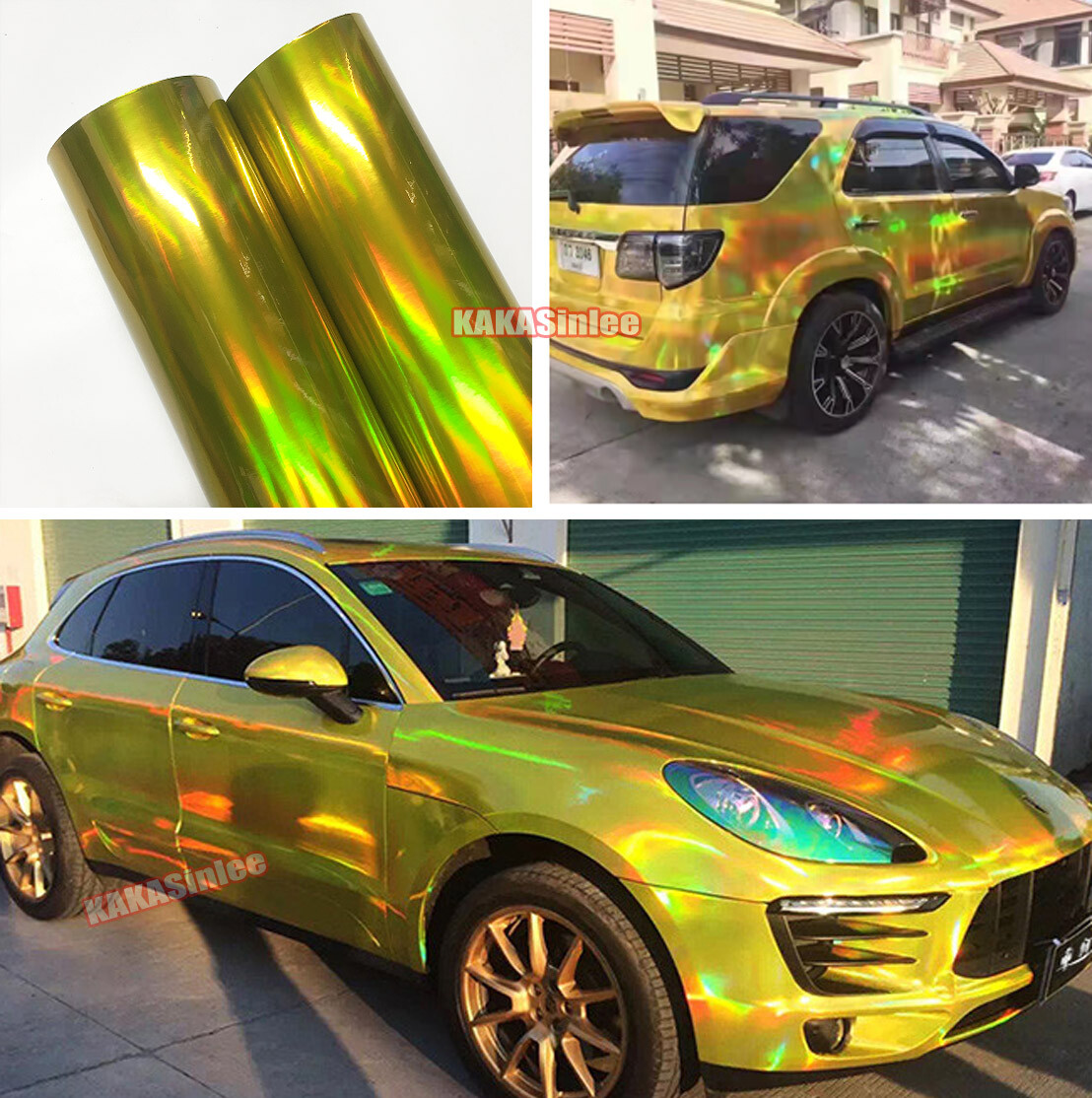 50FT Gold Glossy Laser Chrome Chameleon Entire Car Vinyl Wrap Hood Sticker US