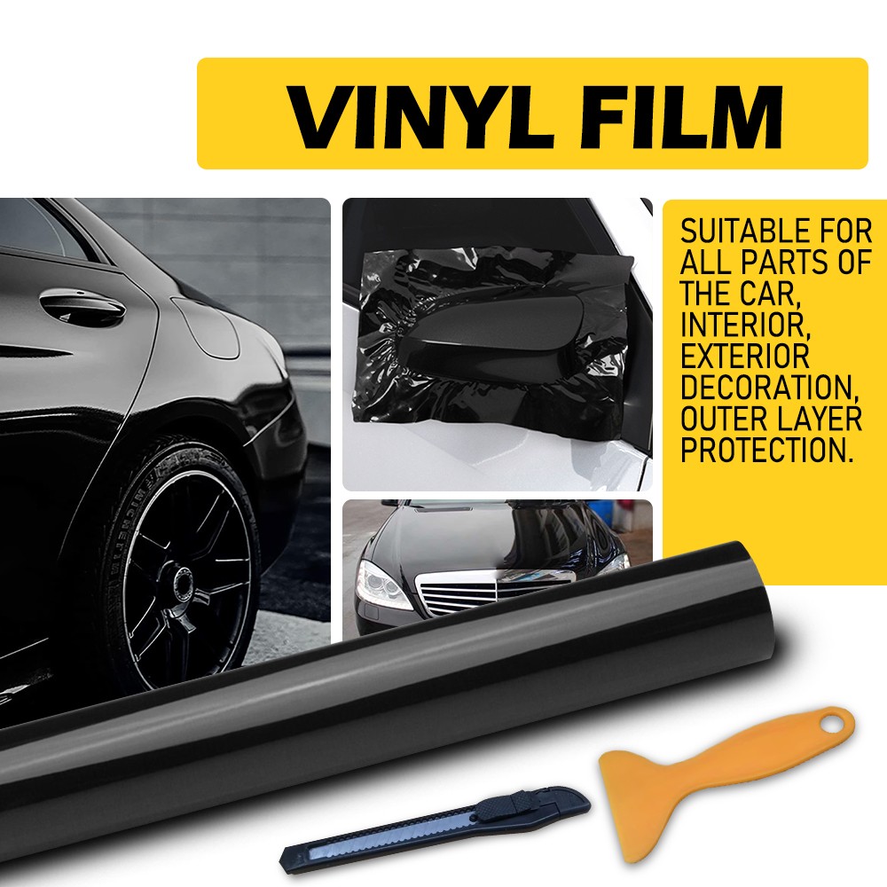 1-10 Gloss Black Bubble Free Vinyl Wrap 30cmx1.5m Car Sticker w/Installation Kit