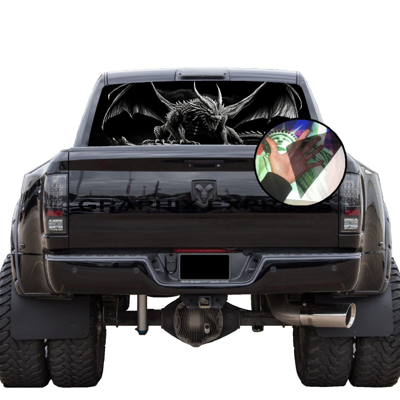 Truck Back Window Graphics Dragon (P584) See Through Rear Decal
