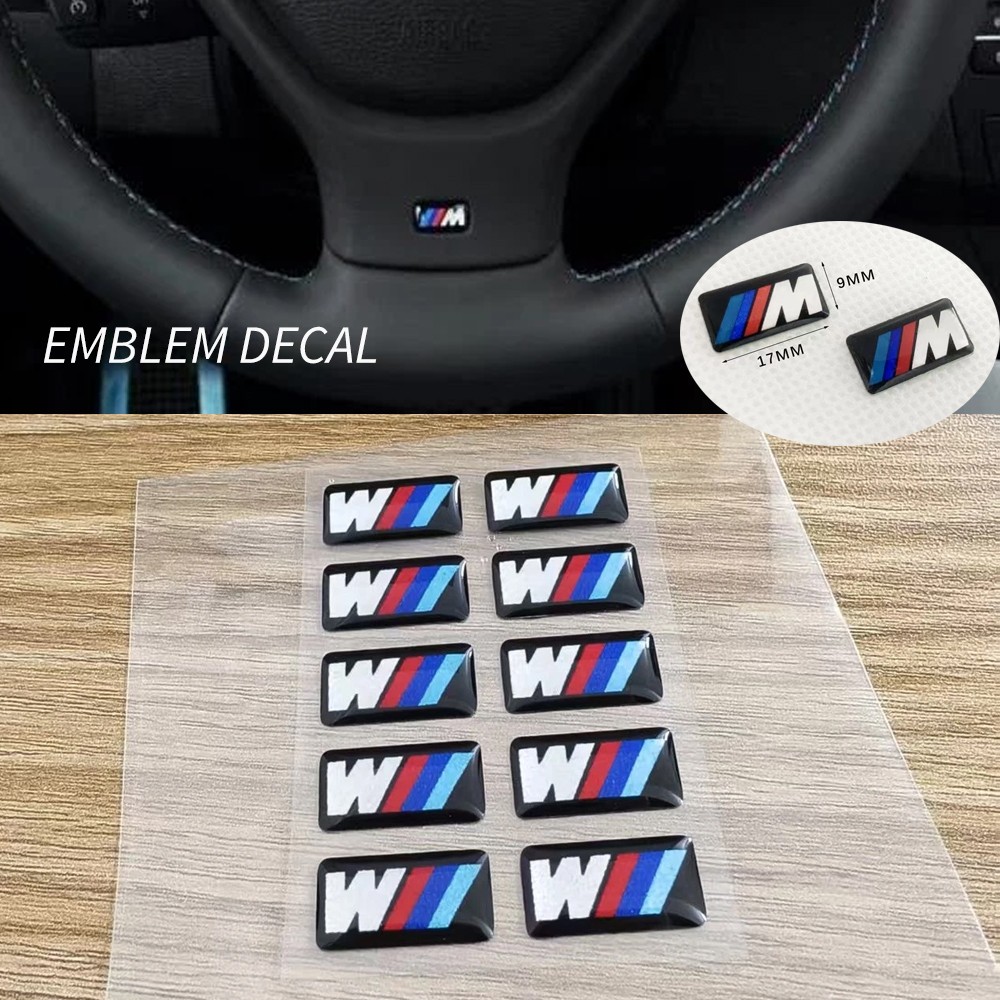 For BMW ALLOY WHEEL M BADGE STICKER EMBLEM DECAL 17MM X 9MM SET OF 10 pcs