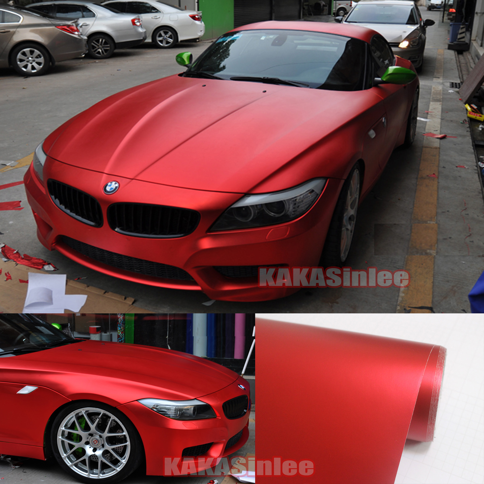 50FT x 5FT – Whole Car Wrap Metallic Satin Matte Chrome Vinyl Sticker Red CF