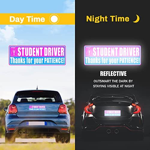 3 Pack Student Driver Magnet Reflective Signs for Car, 9×3.3 Inch