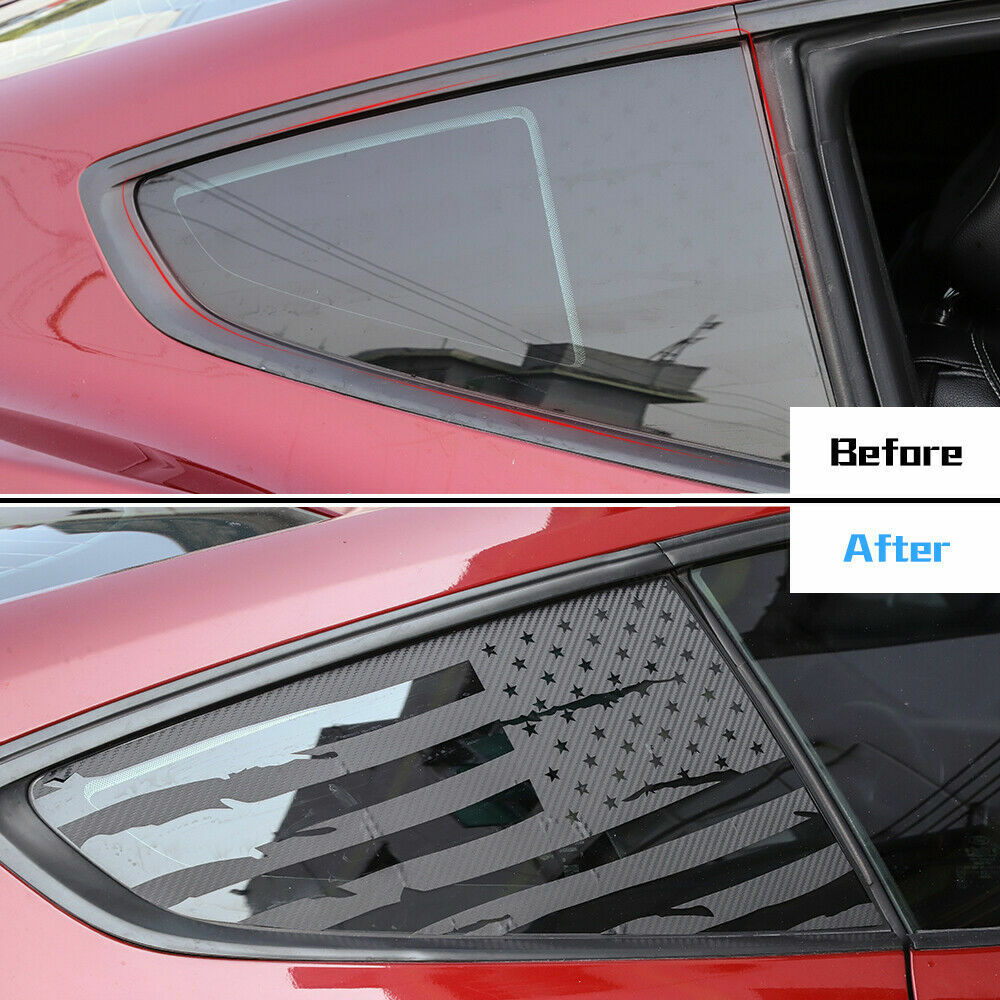 Carbon Fiber Rear Window Cover Decals Trim Sticker For Ford Mustang 15+ USA Flag