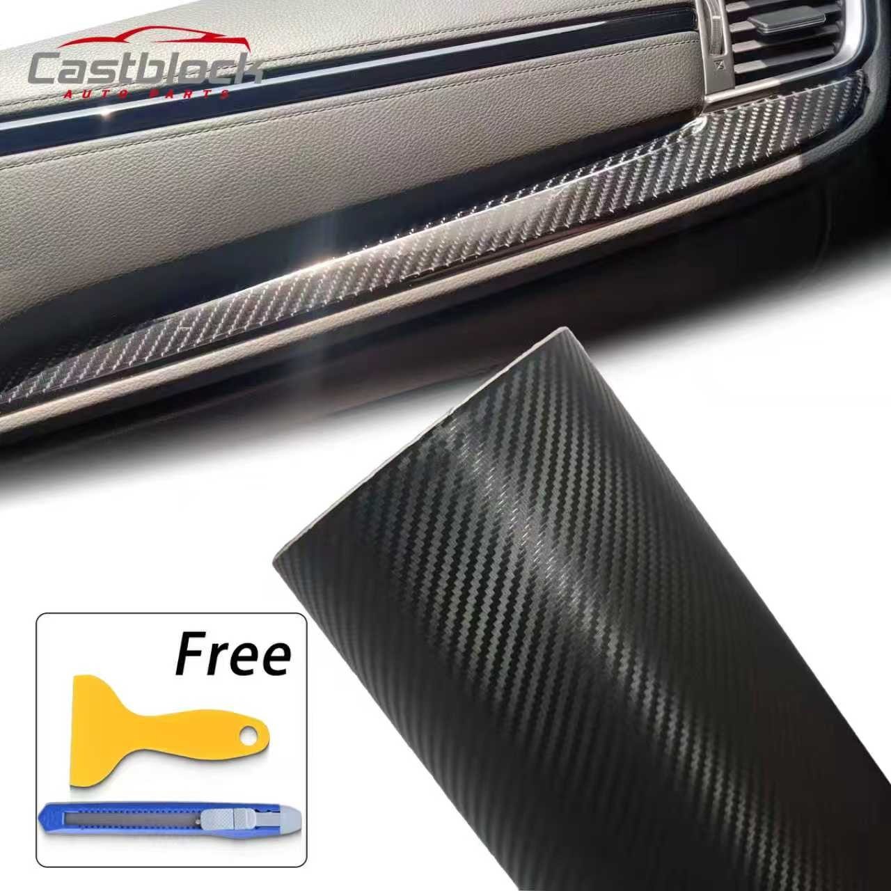 Vinyl Carbon Fiber Black Film Wrap 3D Bubble Free Air Release (12″ x 59″)