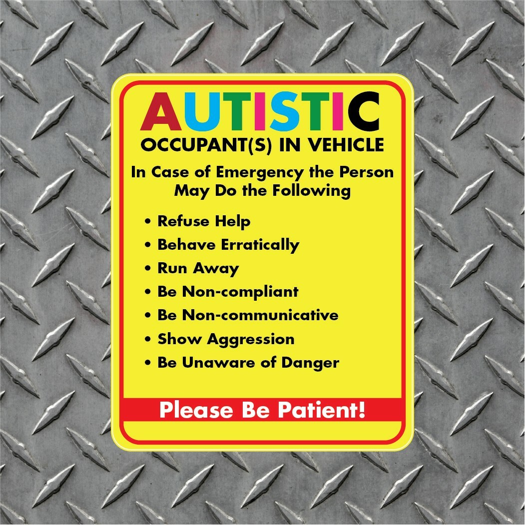 Autistic Occupant Alert Vinyl Decal – Indoor/Outdoor – Peel and Stick