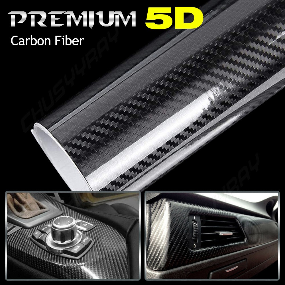5D CHUSYYRAY HIGH GLOSS Black Carbon fiber Vinyl wrap Bubble Free Air Release