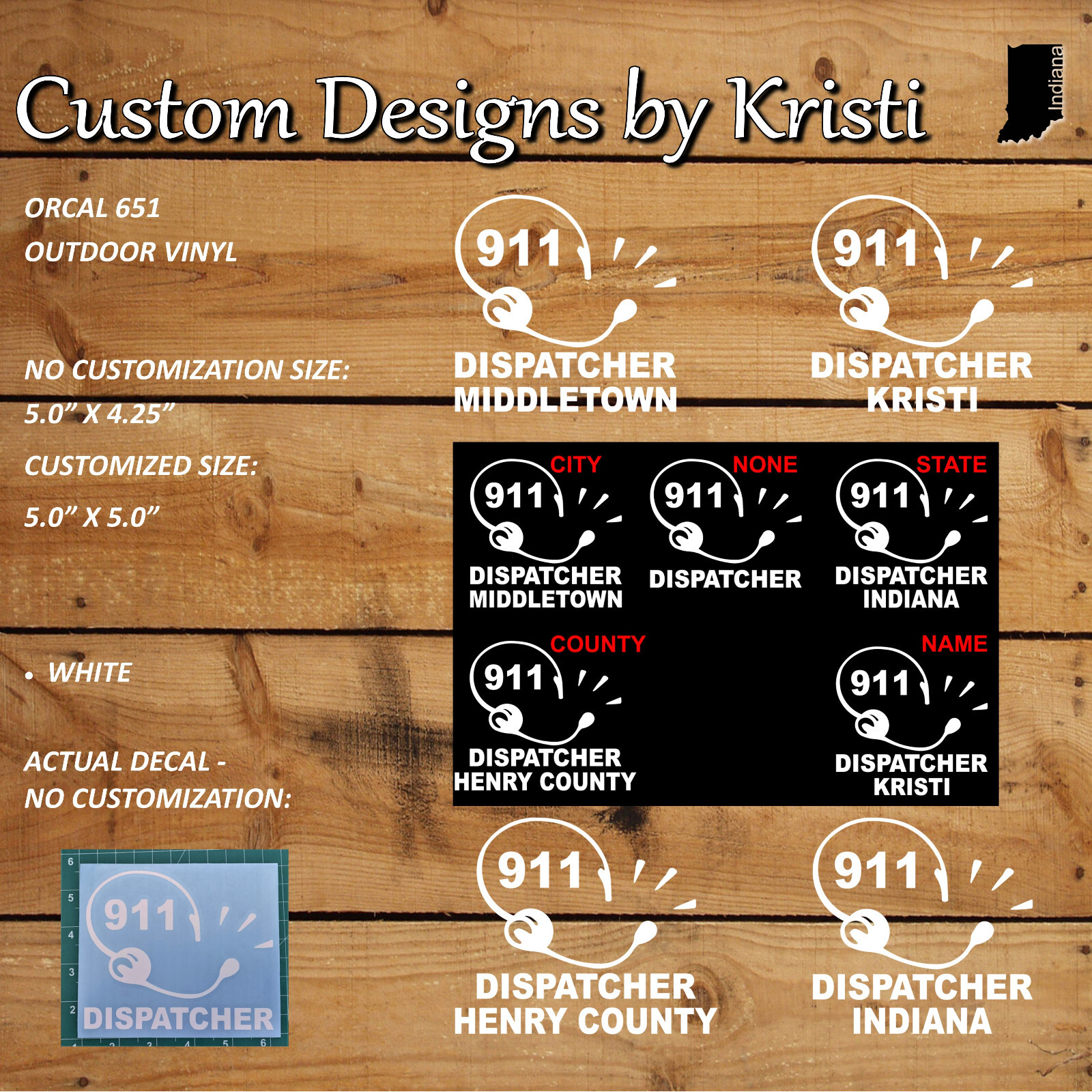 911 DISPATCHER HEADSET DECAL STICKER MULTIPLE VARIATIONS – CUSTOM – WHITE 5.0″W