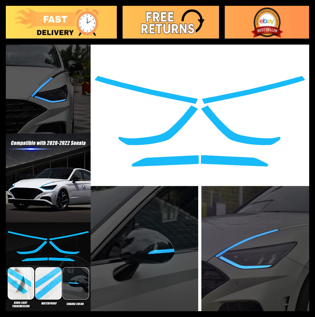 2 Pair Smoke Tint Headlight & Mirror Vinyl Films for Hyundai Sonata 2020-2022